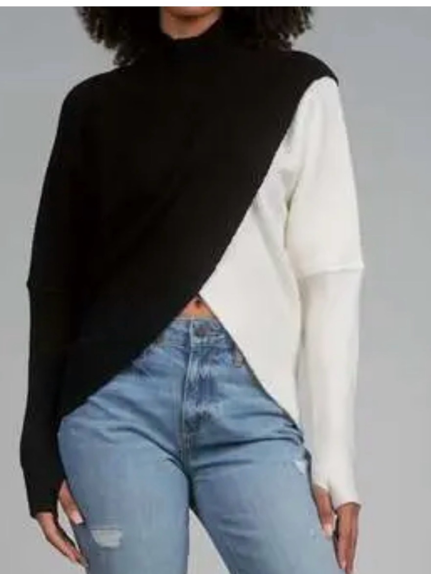 Anthropologie Neely Colorblock Mock Neck Asymmetrical Sweater Elevated Modern